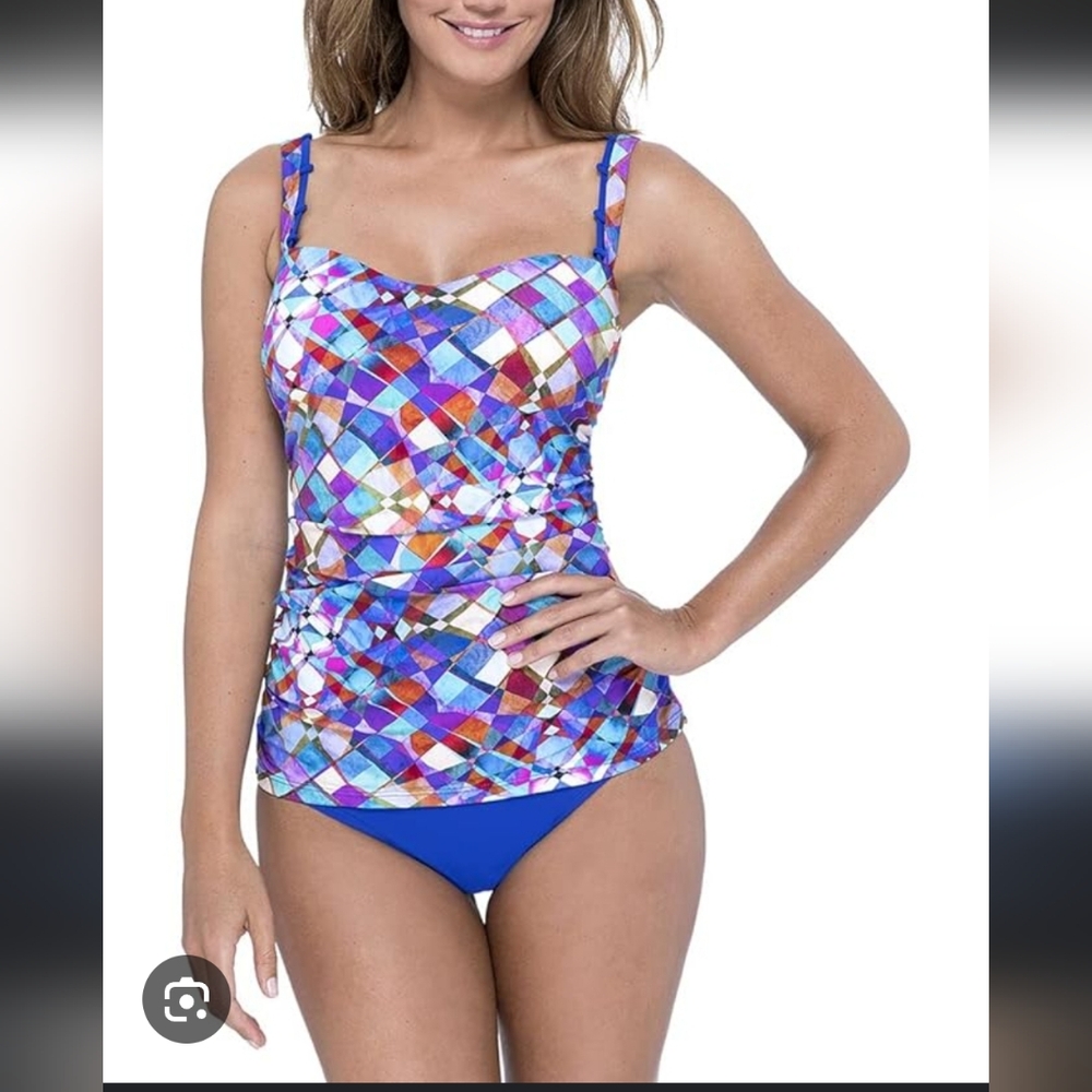 Profile By Gottex Blue Mosaic Underwire Tankini Swim Set 34 D / E US 6